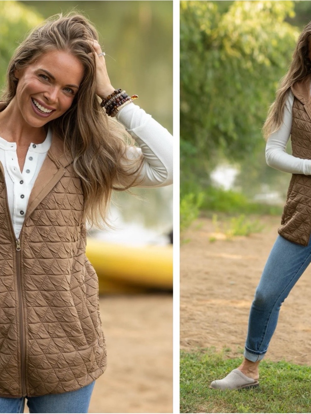 Filly Flair Quilted Zip-Front Vest in Taupe